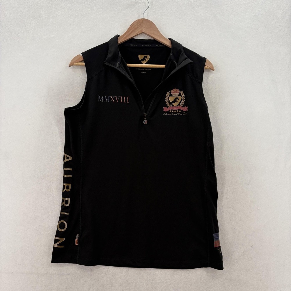 Aubrion Tank Top Womens XL Black 1/4 Zip Grand Prix Team Flag Riding Equestrian